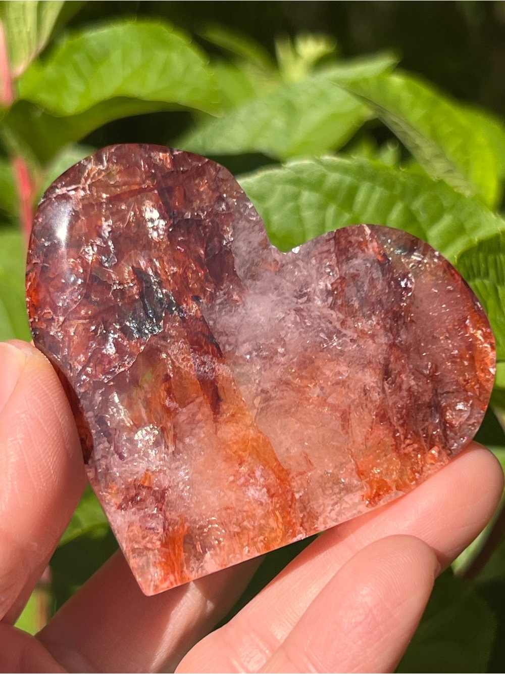 Fire (2) quartz heart with stand | crystal